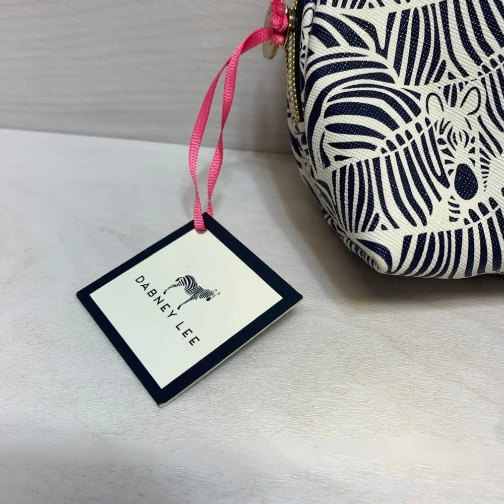 Dabney Lee Womens OS Cosmetic Bag Zebra Print‎ Navy Blue Travel Makeup Pouch NWT